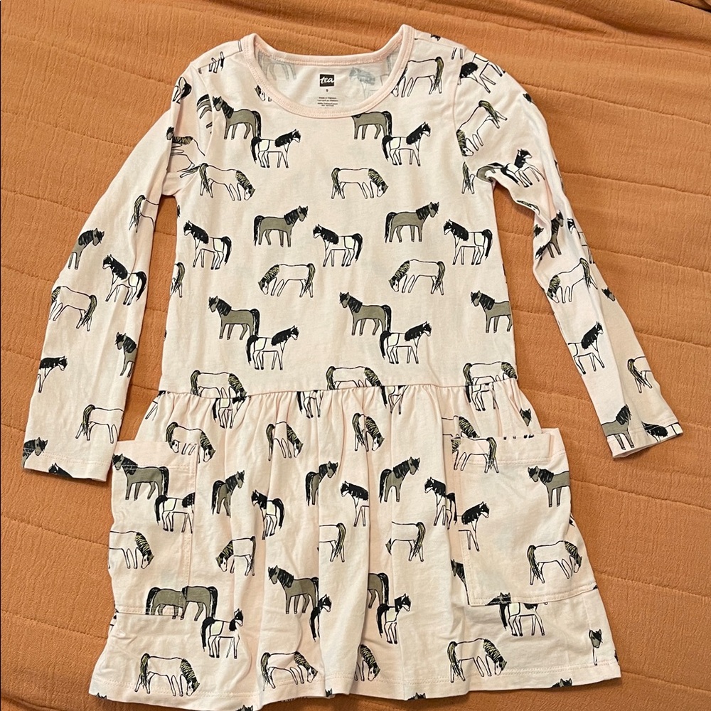 Tea Collection Kids Dress with Horse Print - Cream and Black